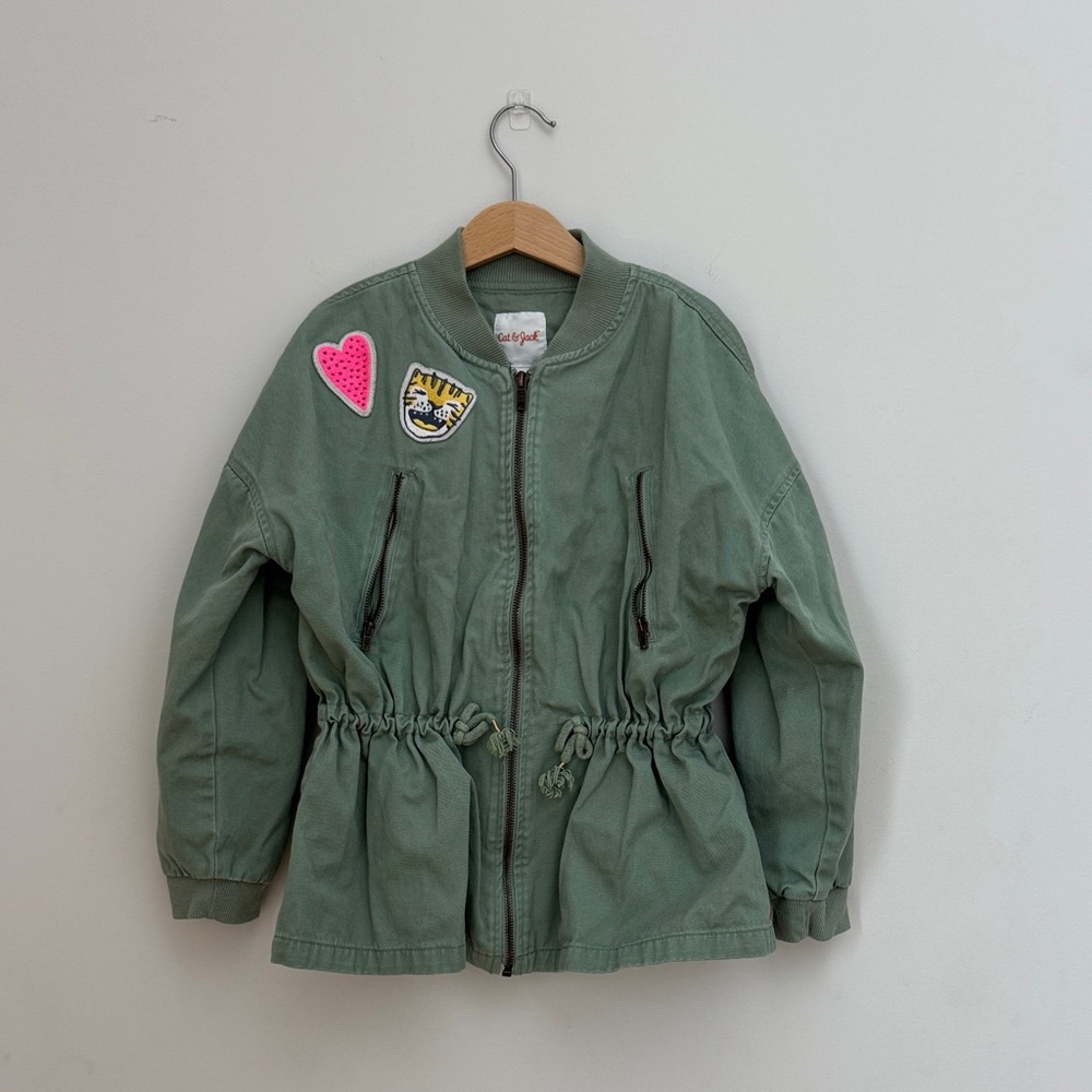 Cat & Jack Olive Green Utility Jacket with Heart & Tiger Patches